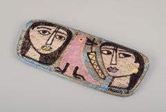 Mari Simmulson for Upsala Ekeby. Rare hand-painted ceramic wall plaque. Ca. 1960