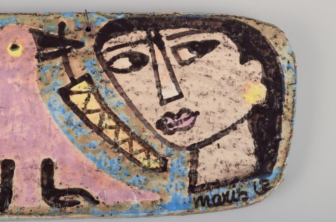 Svedese Mari Simmulson per Upsala Ekeby. Rara targa da parete in ceramica dipinta a mano. Ca. 1960 in vendita