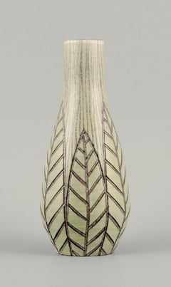 Mari Simmulson for Upsala Ekeby, "Rhodes" Ceramic Vase with Leaves in Relief