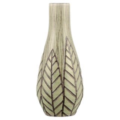 Vintage Mari Simmulson for Upsala Ekeby, "Rhodes" Ceramic Vase with Leaves in Relief