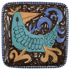 Vintage Mari Simmulson for Upsala-Ekeby, Sweden, Art Pottery Dish, Colorful Bird