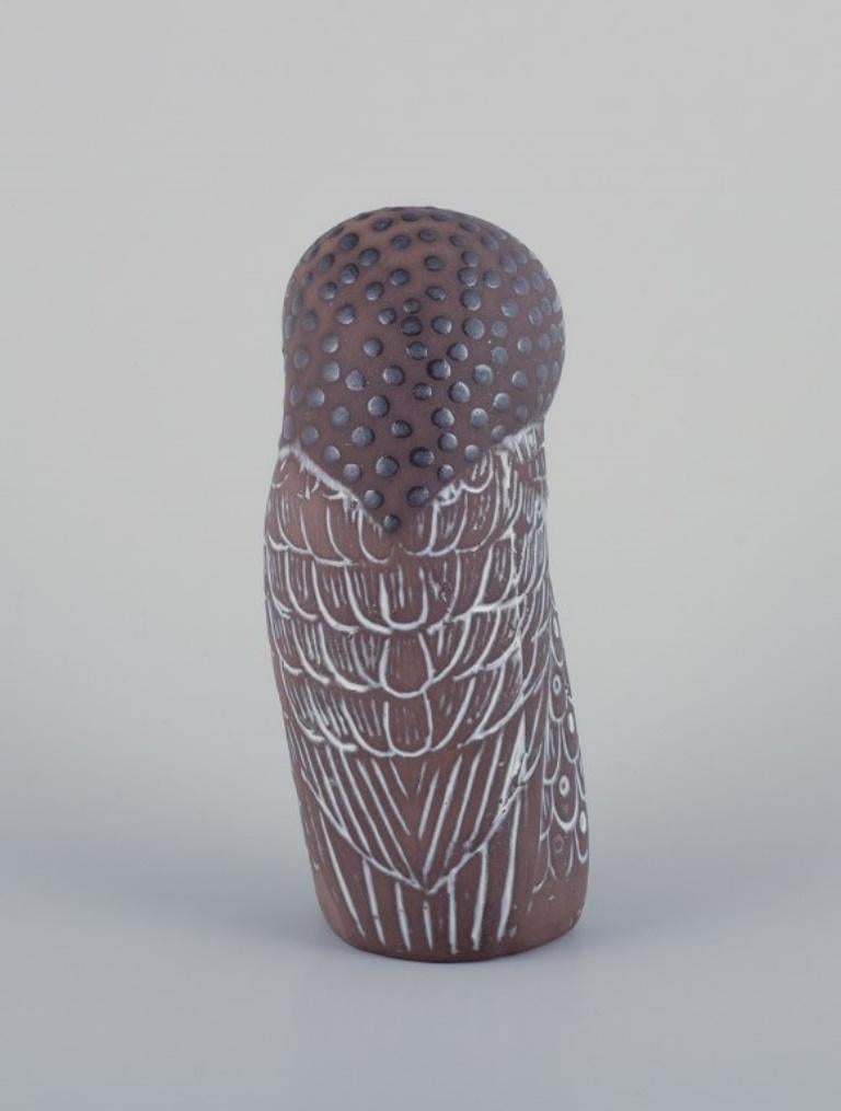 Swedish Mari Simmulson for Upsala Ekeby, Sweden. Ceramic owl sculpture. 1960s.  For Sale