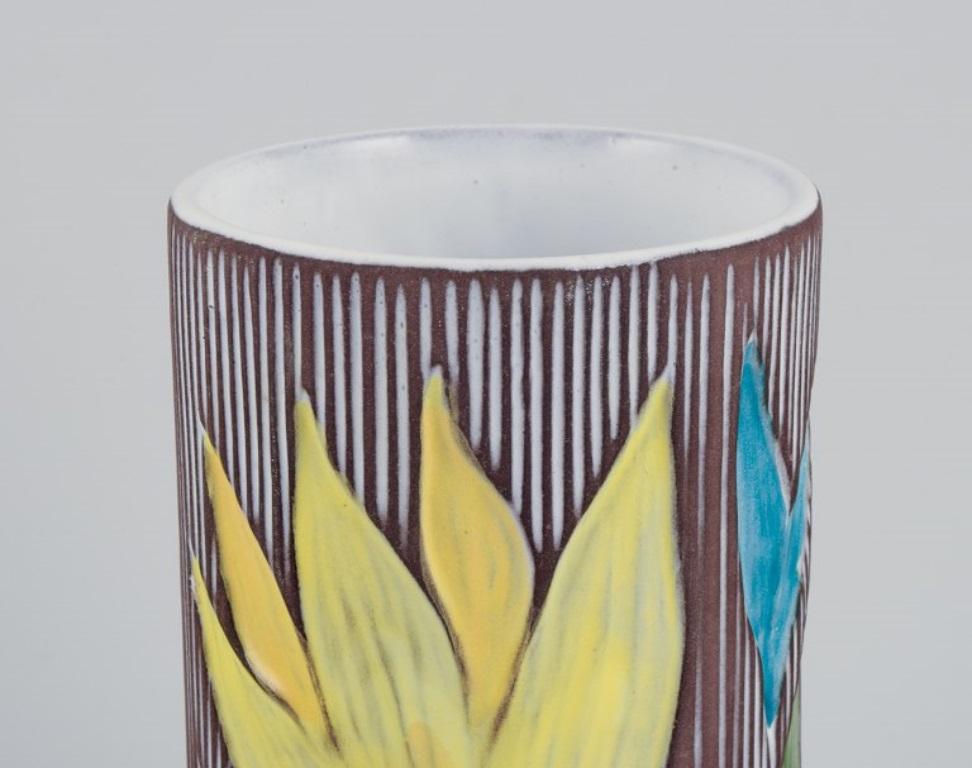 Scandinavian Modern Mari Simmulson for Upsala Ekeby, Sweden. Ceramic vase with floral motifs For Sale