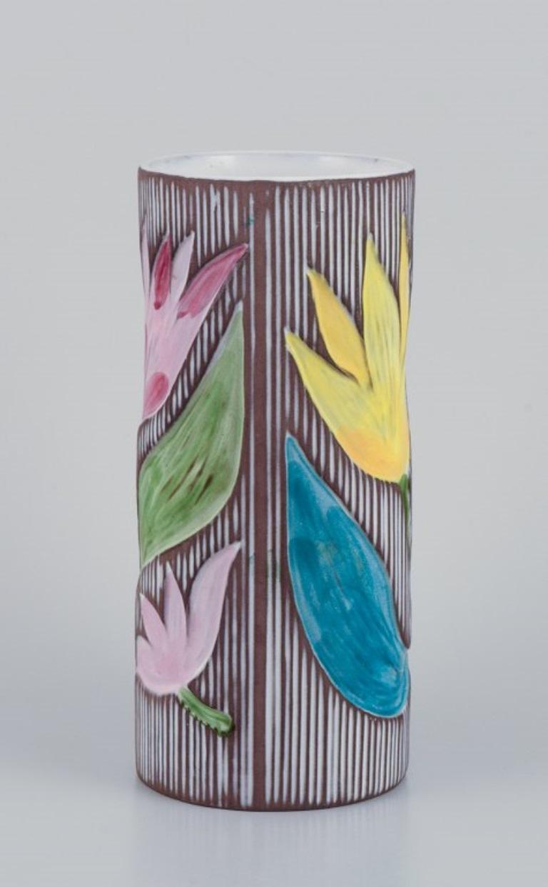 Mari Simmulson for Upsala Ekeby, Sweden. Ceramic vase with floral motifs In Excellent Condition For Sale In Copenhagen, DK