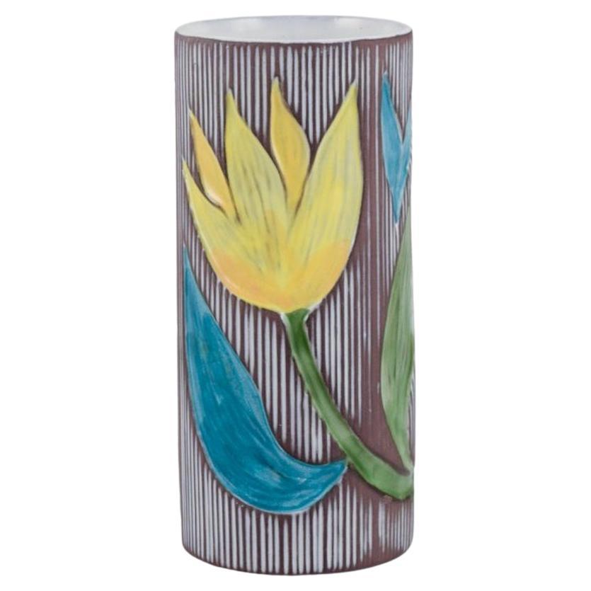 Mari Simmulson for Upsala Ekeby, Sweden. Ceramic vase with floral motifs For Sale