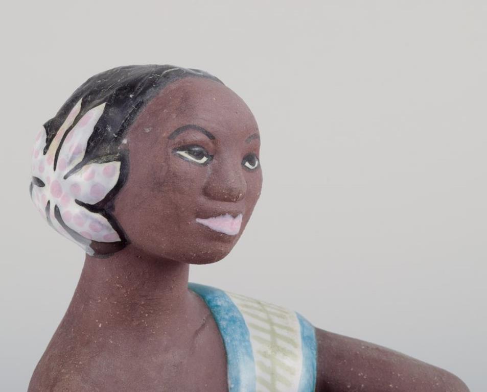 Glazed Mari Simmulson for Upsala-Ekeby, Sweden. Rare ceramic figurine of Tahitian woman For Sale