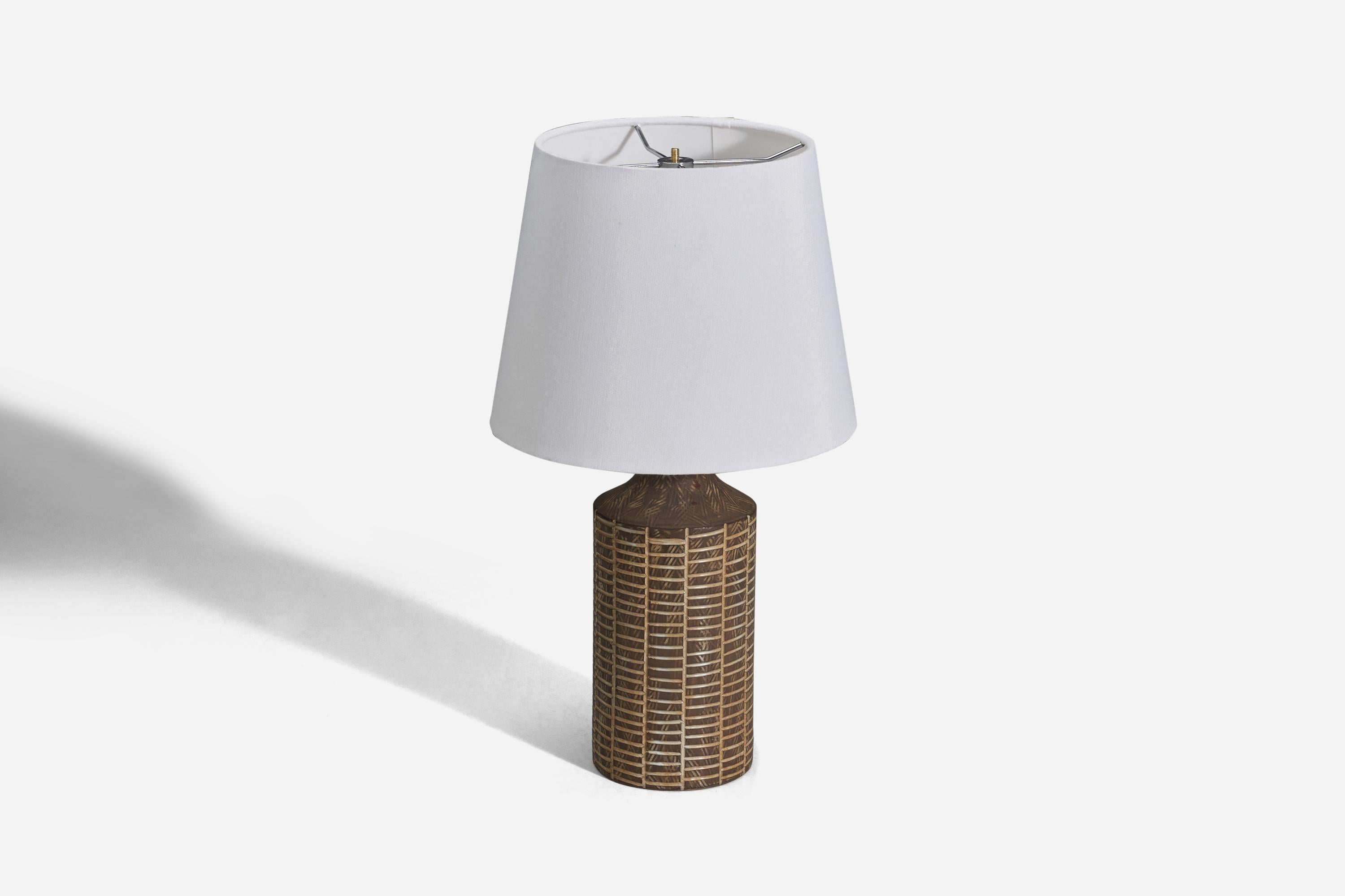 Scandinave moderne Lampe de bureau Mari Simmulson, faïence émaillée marron, Upsala Ekeby Suède, années 1940 en vente
