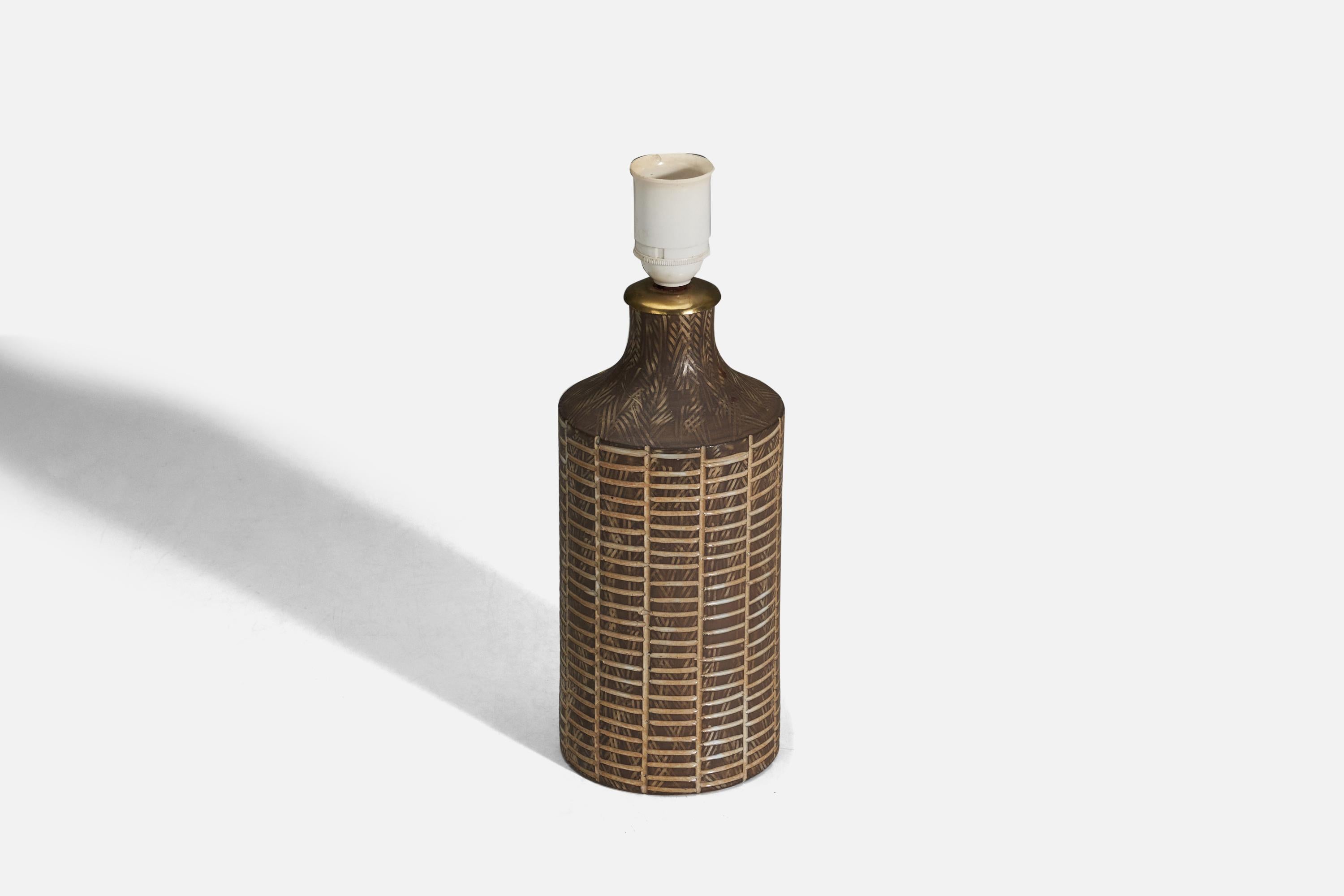 Suédois Lampe de bureau Mari Simmulson, faïence émaillée marron, Upsala Ekeby Suède, années 1940 en vente