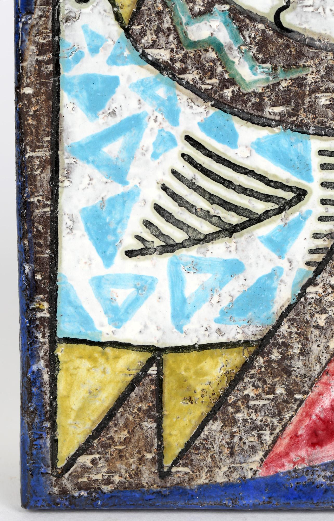 Mari Simmulson Upsala-Ekeby Abstract Painted Girl and Bird Pottery Tile 1