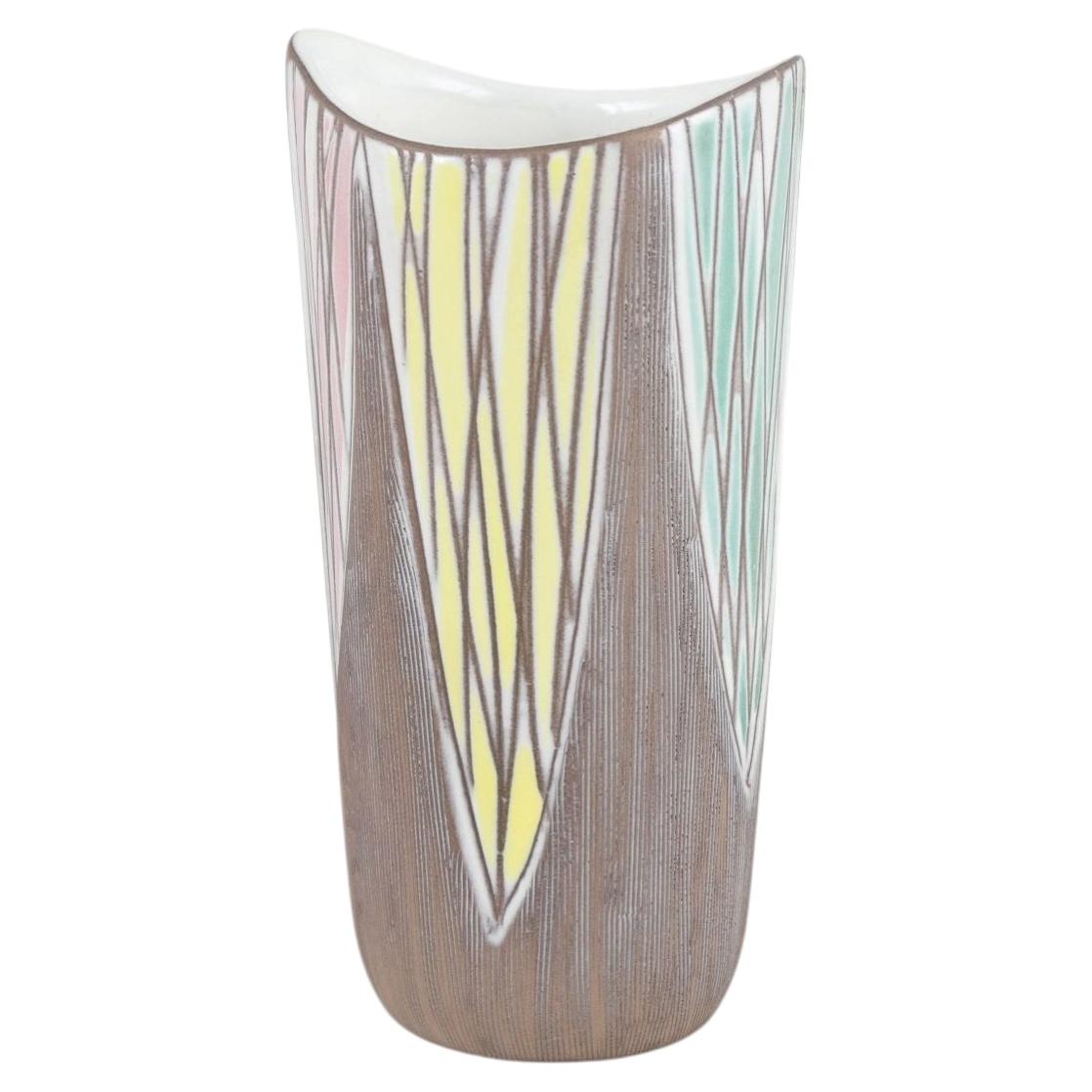 Mari Simmulson, Upsala Ekeby. Ceramic vase with geometric decoration, 1950s/60s For Sale
