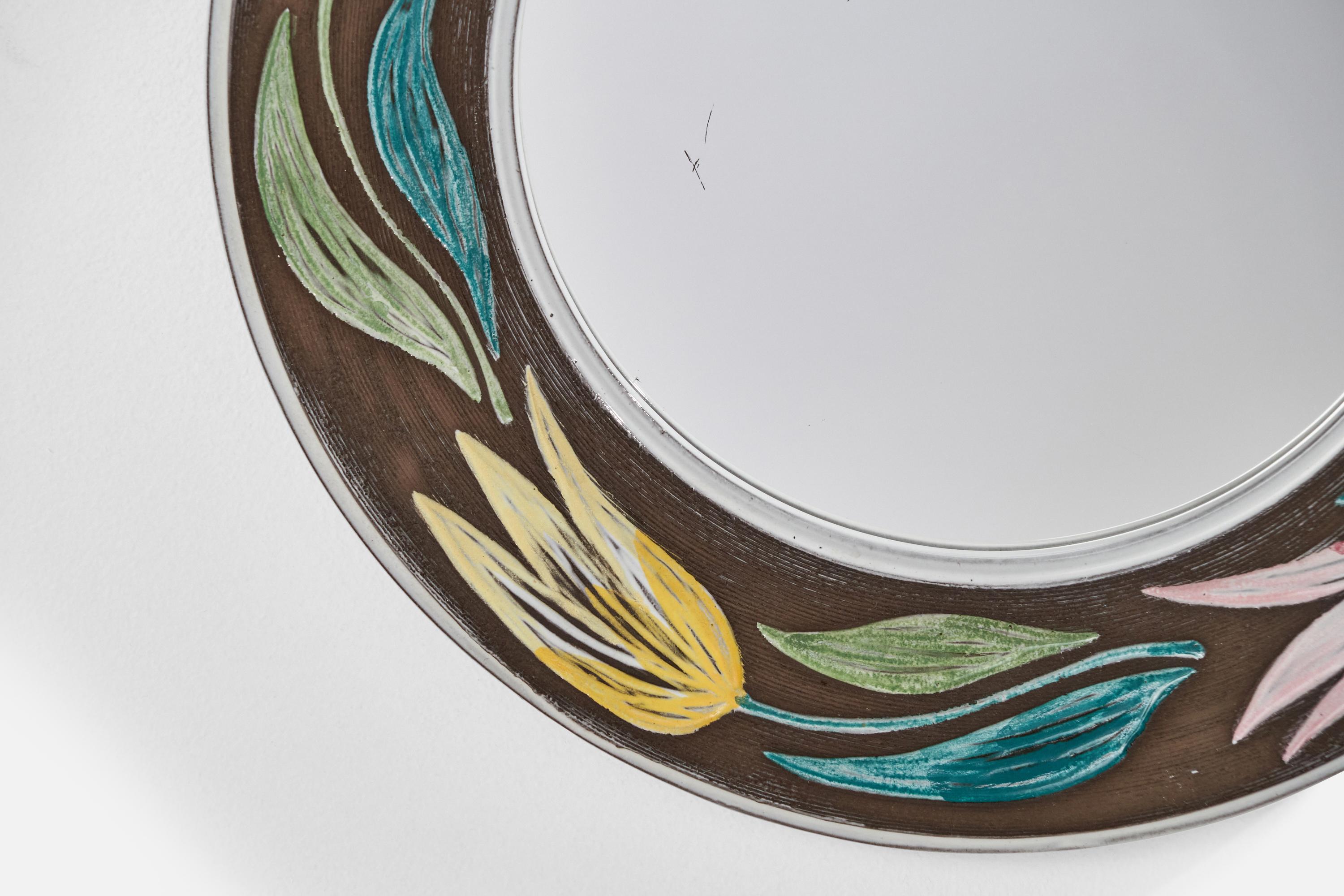 Mid-20th Century Mari Simmulson, Wall Mirror, Painted Ceramic, Sweden, 1960s For Sale