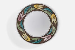 Vintage Mari Simmulson, Wall Mirror, Painted Ceramic, Sweden, 1960s