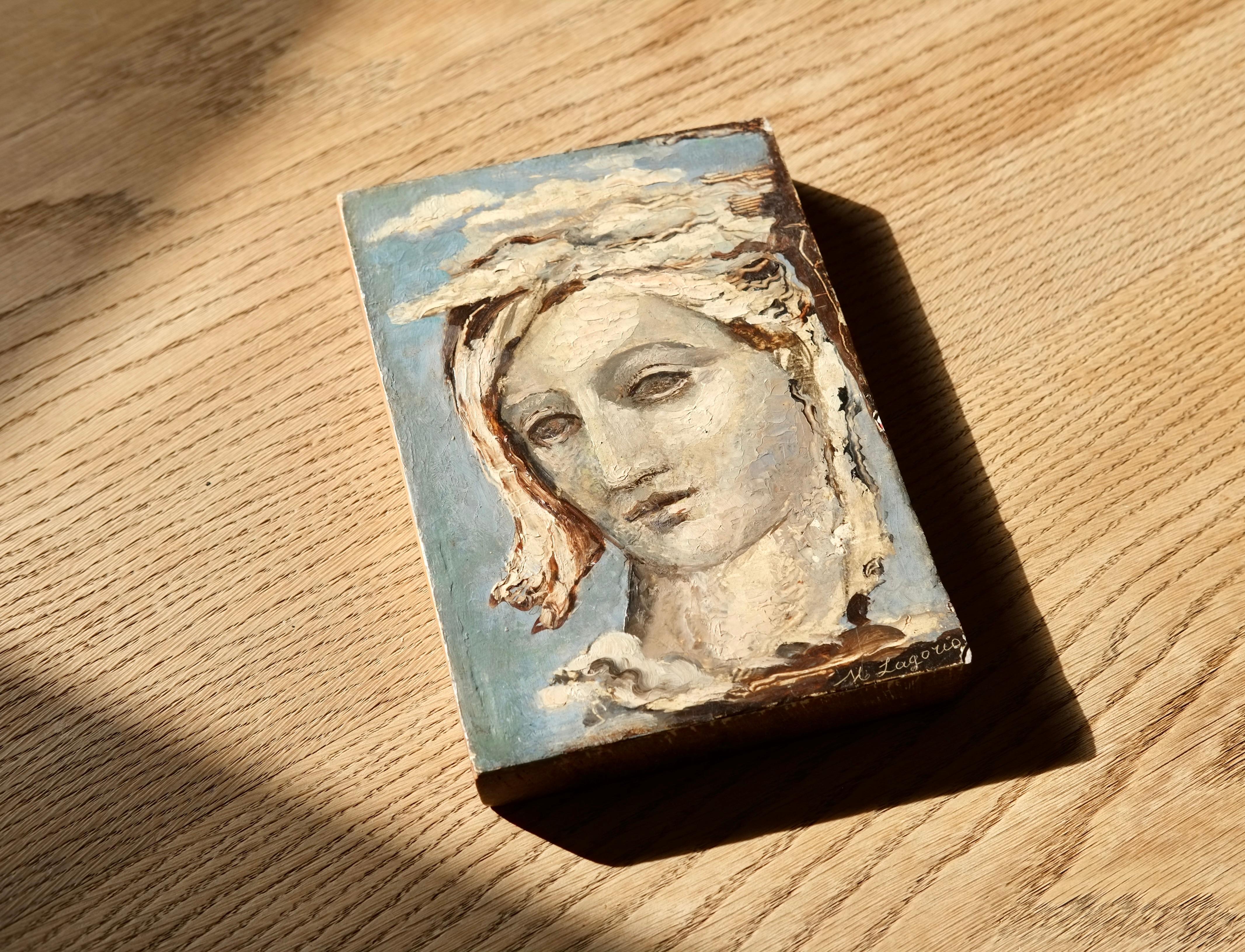 Maria Alexandrovna Lagorio (1893-1979), Virgin, Oil On Panel In Good Condition For Sale In London, GB