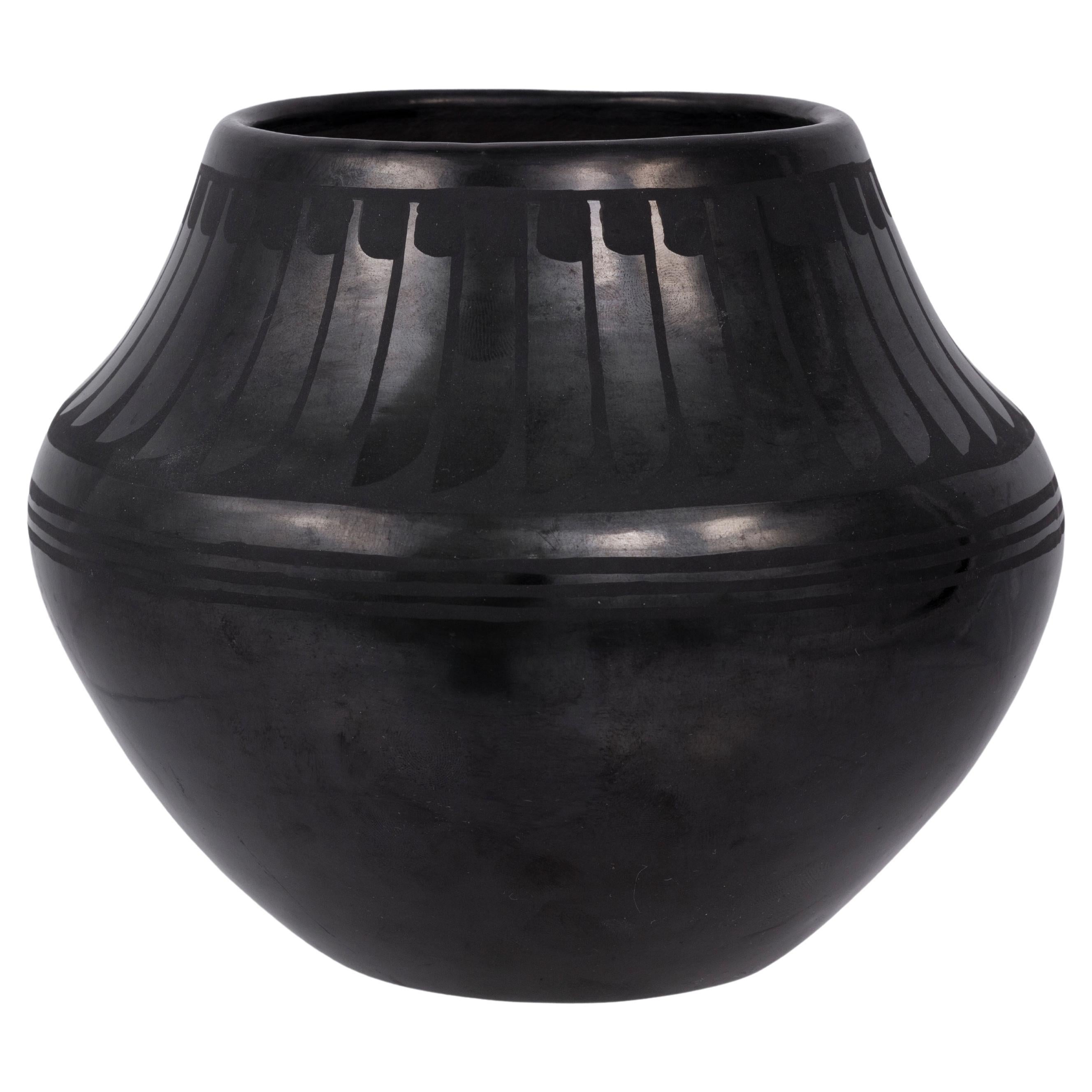 Maria and Santana Martinez Black Ware Pottery Jar For Sale