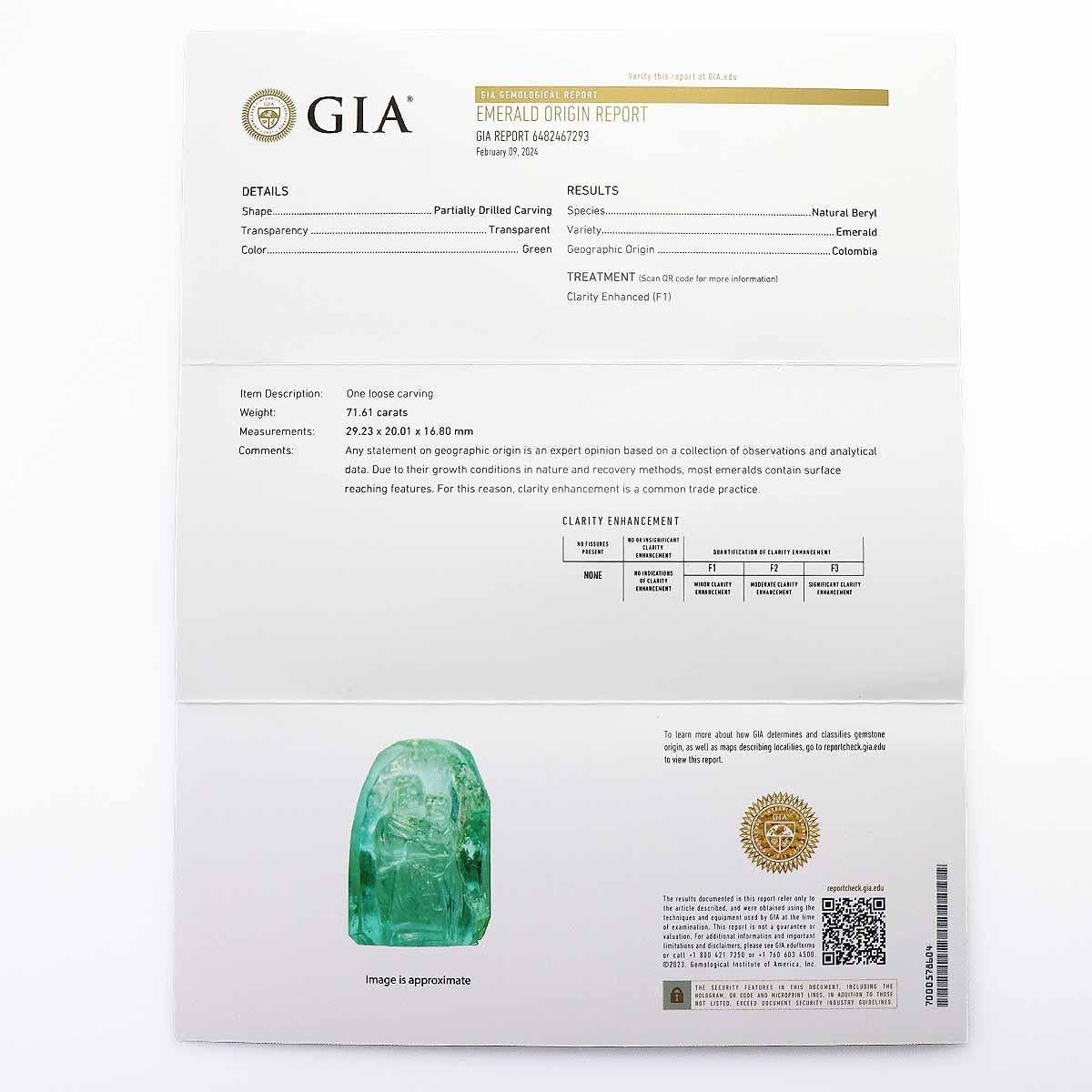 Maria And The Infant Jesus Carved Emerald 71.61ct 18K Yellow Gold Ring US 6.75 For Sale 4