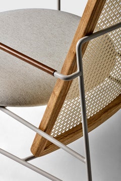 Fauteuil Maria en métal, cuir, bois et paille