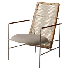Maria armchair in metal, leather, wood and straw