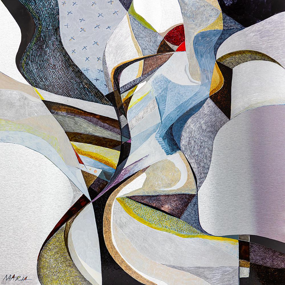 Maria Astadjov Moderne abstrakte Malerei. Stellen Sie sich vor, das wäre Trueing. Modernes abstraktes Mixed-Media-Werk auf Aluminium mit dem Titel 