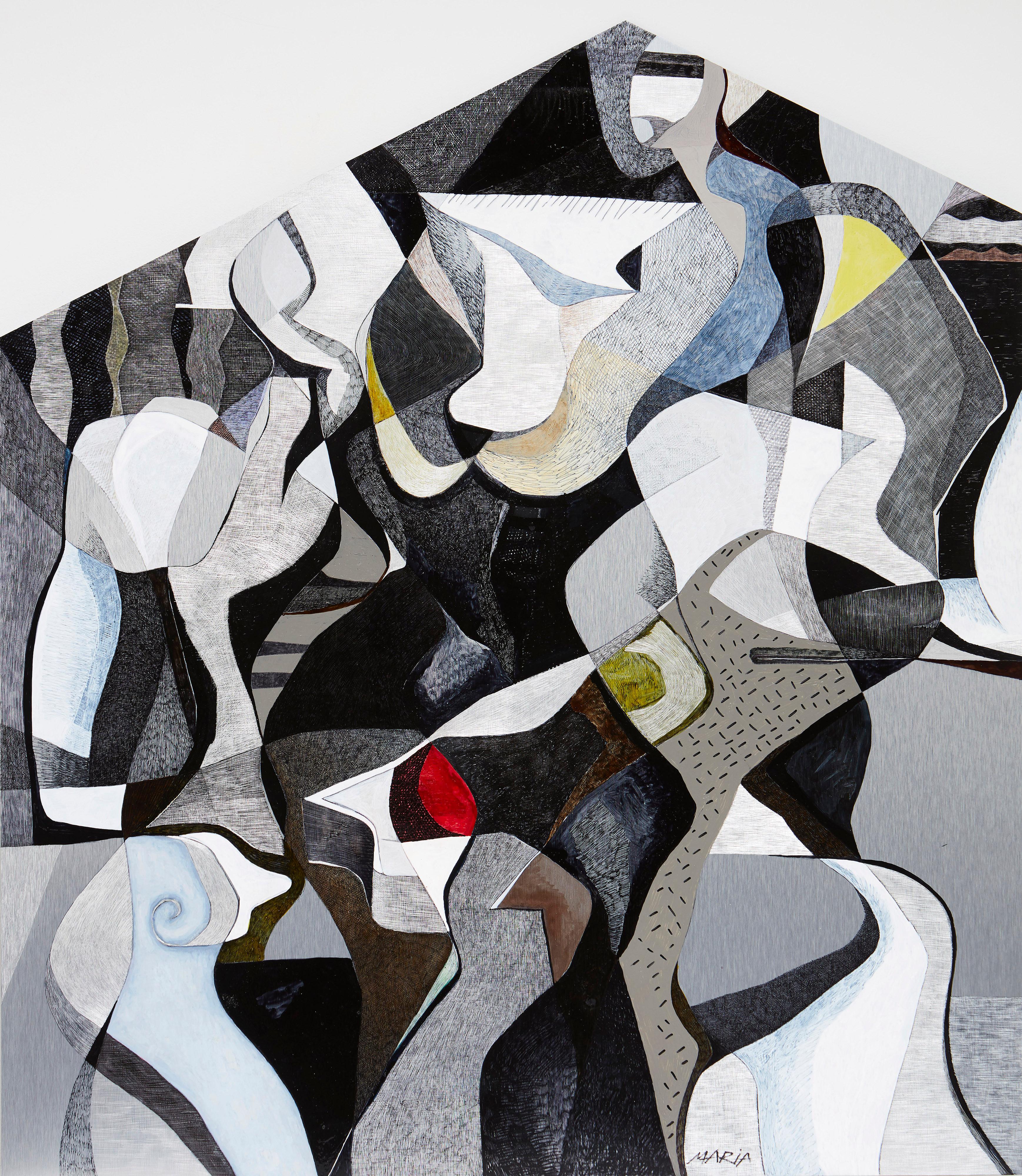 Hand-Painted Maria Astadjov Modern Abstract Painting on Aluminum 