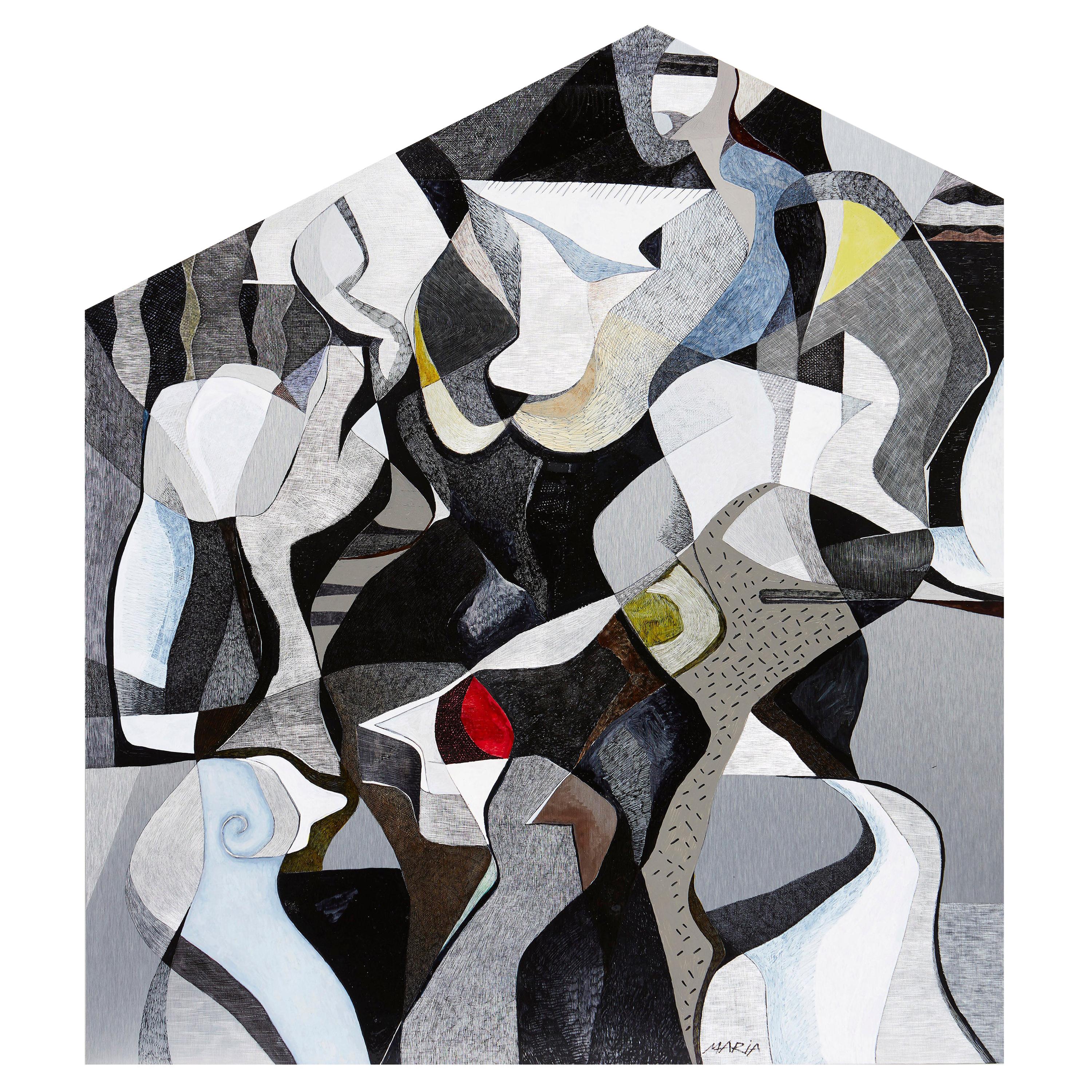 Maria Astadjov Modern Abstract Painting on Aluminum "Bring on the Night", 2020