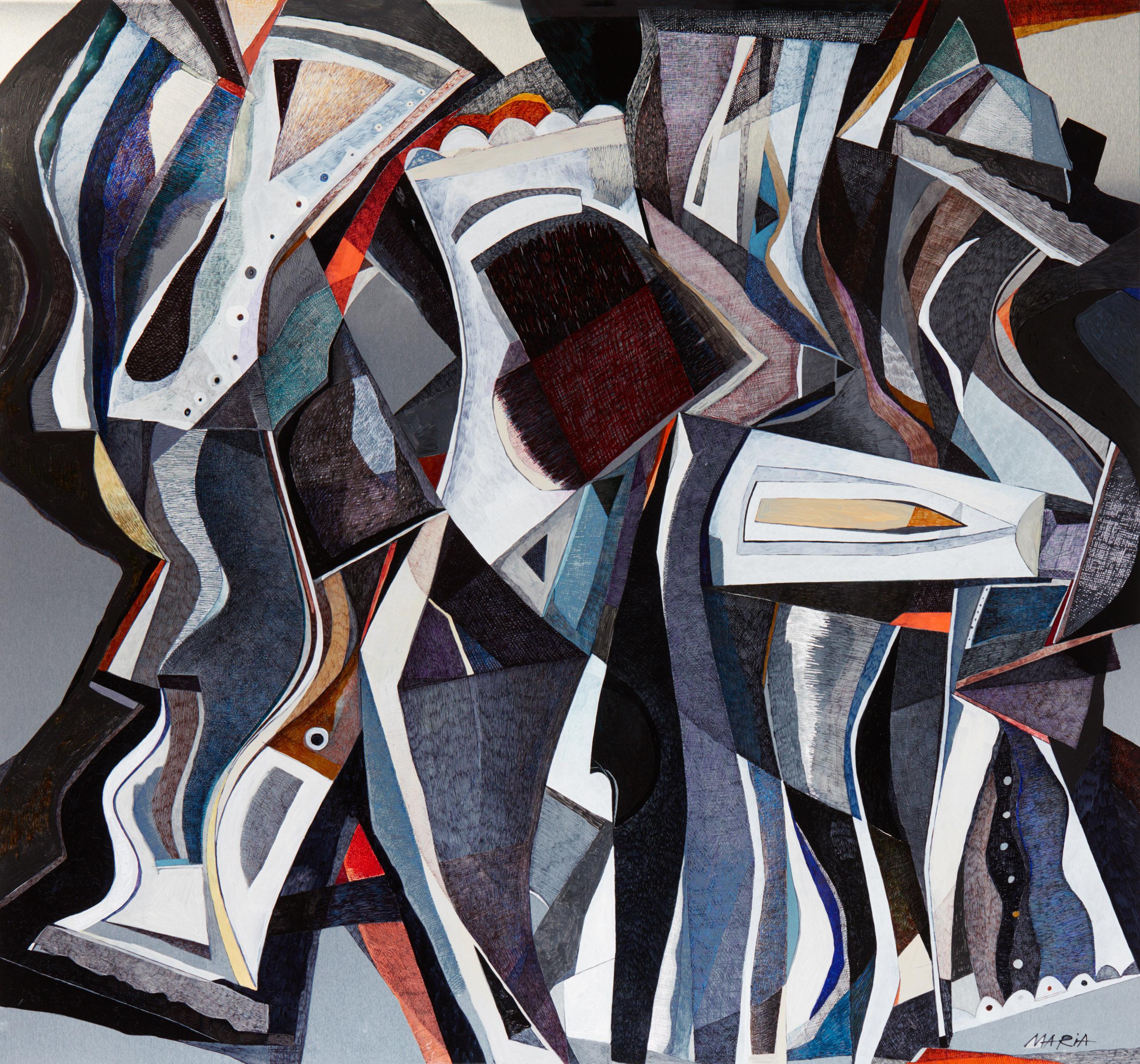 Peinture moderne abstraite, mixte sur aluminium, intitulée 