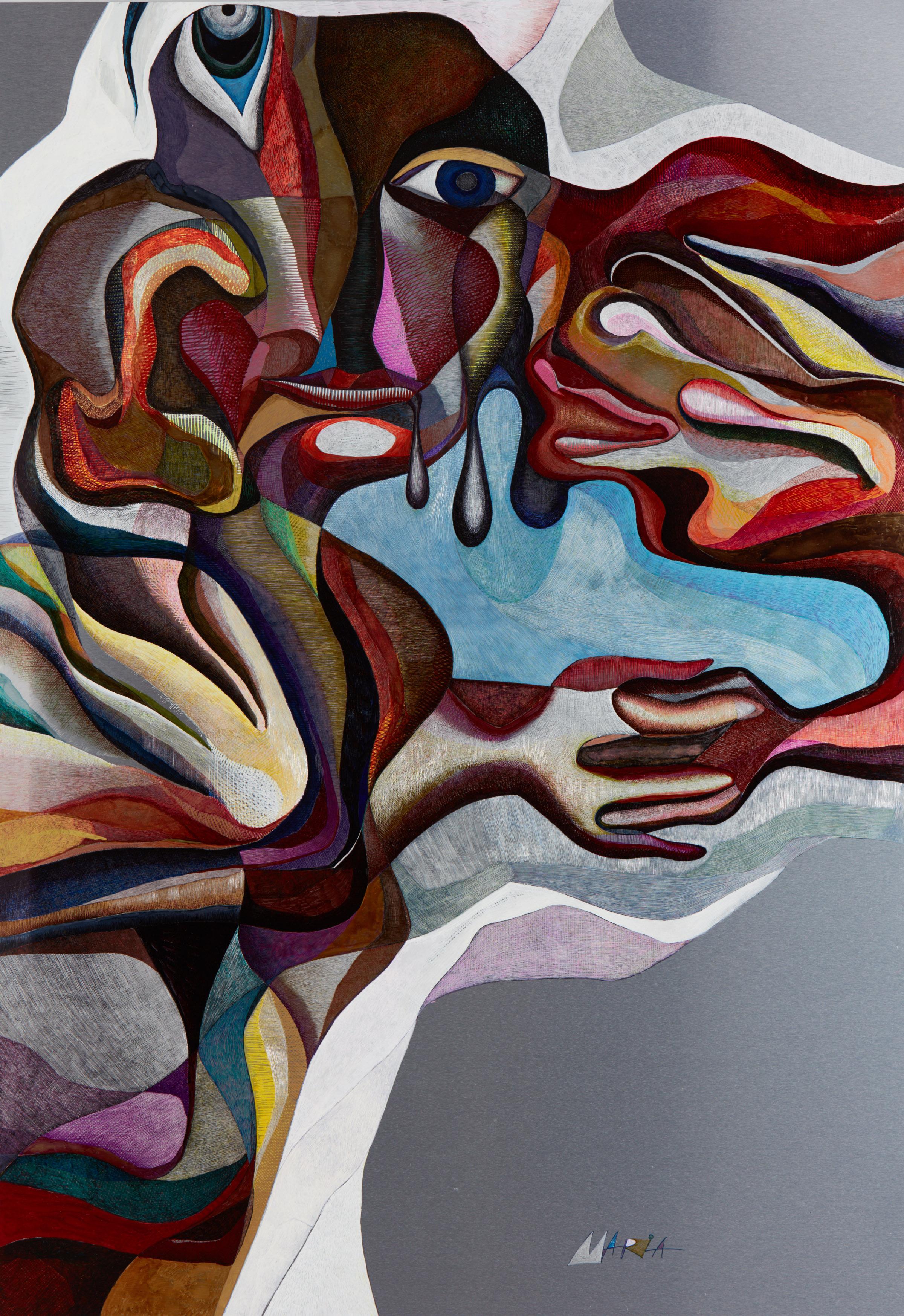 Maria Astadjov, Modernes abstraktes Gemälde mit dem Titel Will Later be Last, 2018 (Handbemalt) im Angebot