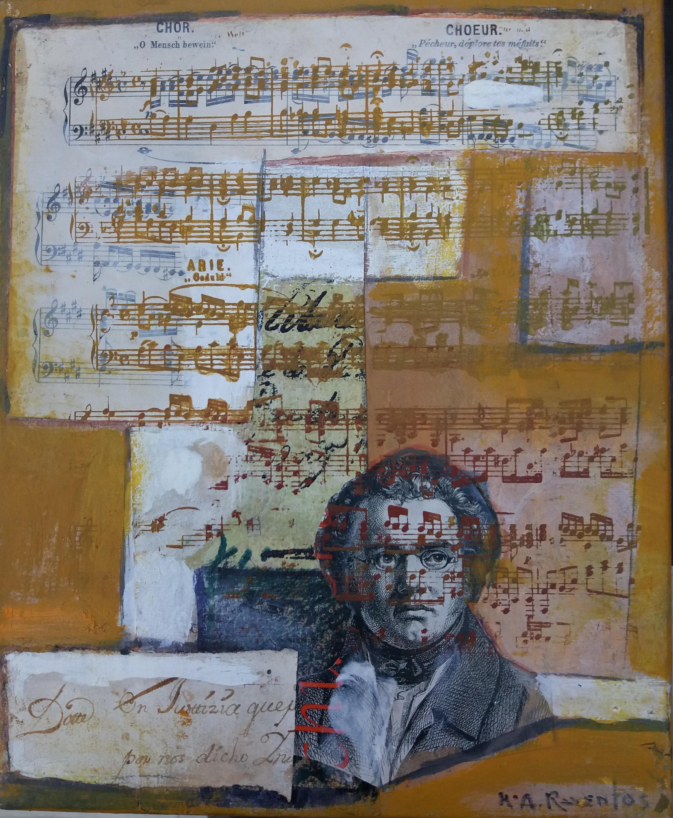 Maria Asuncion Raventos Figurative Painting - Raventos 36 Beethoven Mussic original expressionist mixed media painting