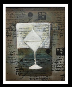 cup and writings original abstract mixed media painting
