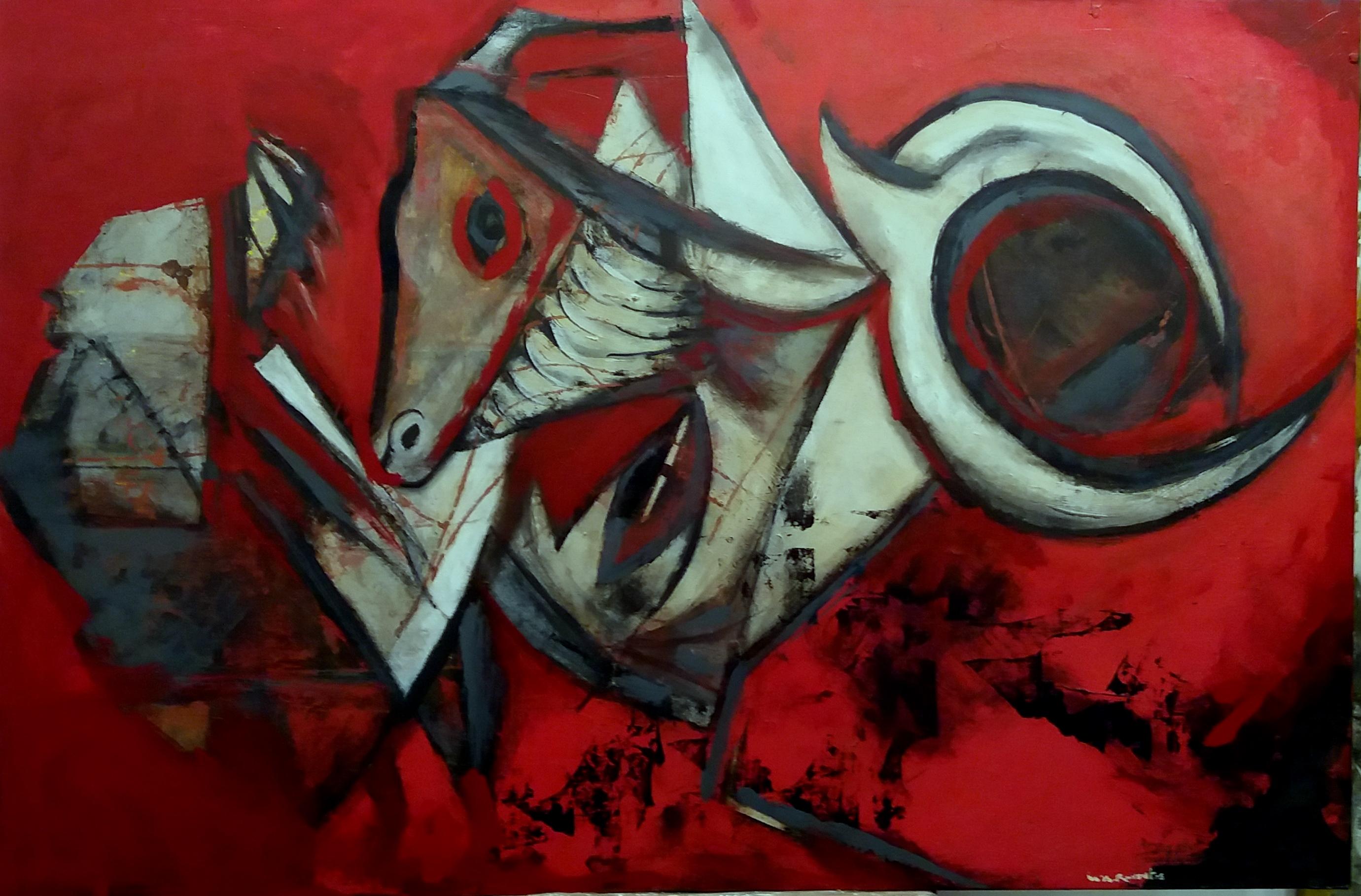 Raventos 27 Red  Black  Homenatge a Picasso. original expressionist  - Painting by Maria Asuncion Raventos