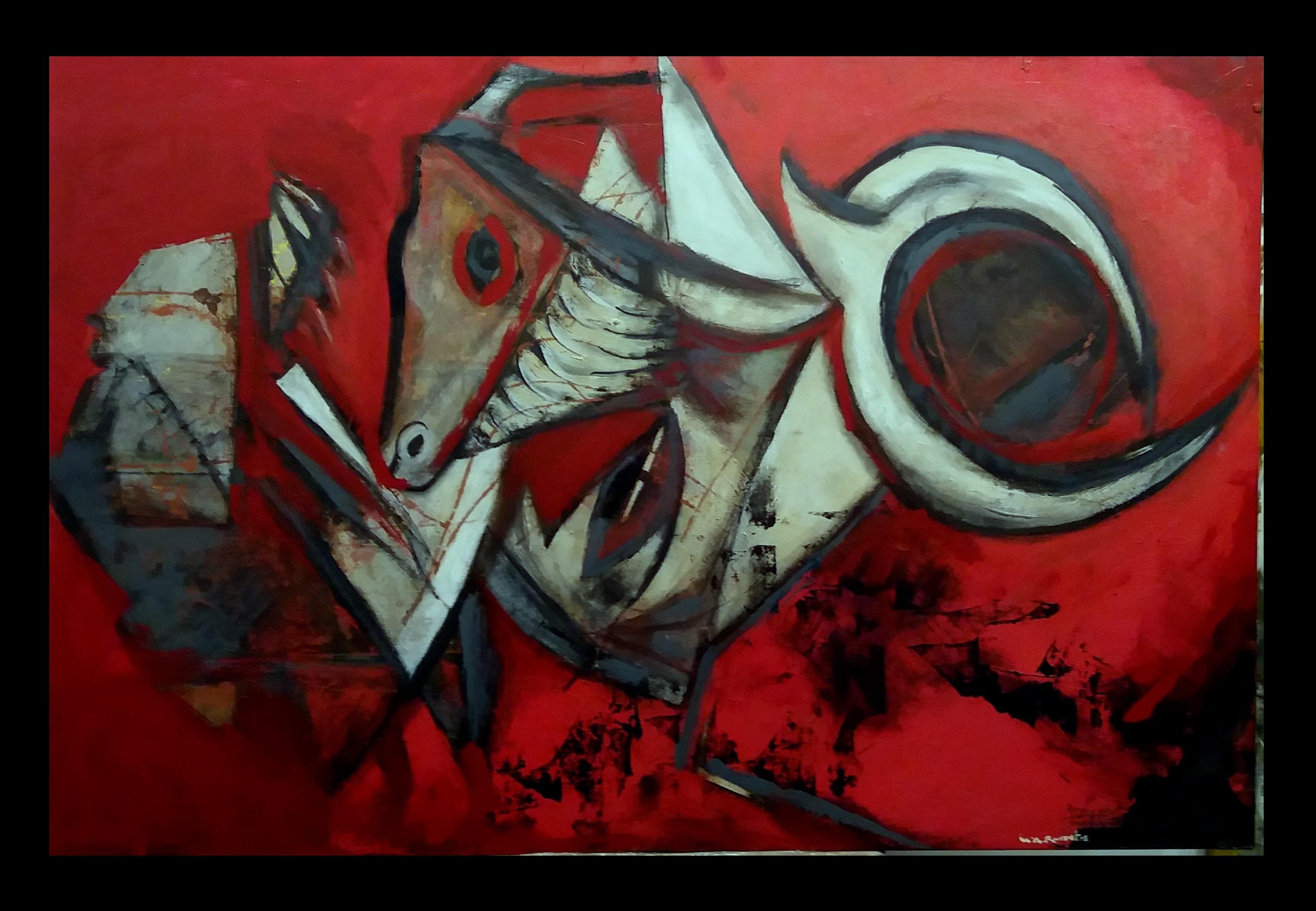 Maria Asuncion Raventos Abstract Painting - Raventos 27 Red  Black  Homenatge a Picasso. original expressionist 