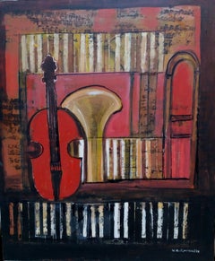 Instruments original expressionist acrylic painting