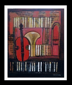 Instruments original expressionist acrylic painting
