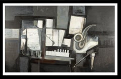 Raventos Big Black and White    "Jazz" original expressionist acrylic painting