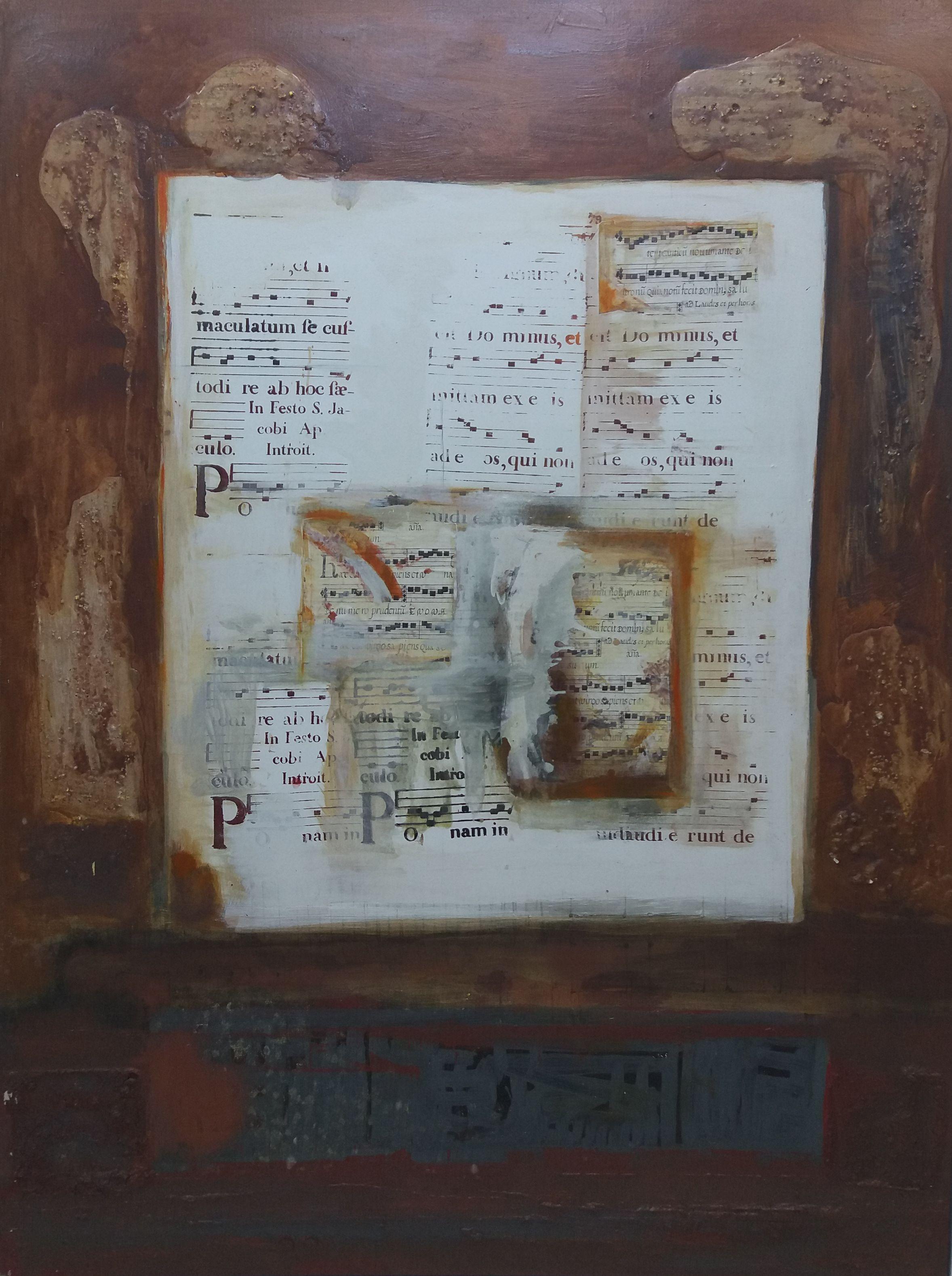RAVENTOS  Ocra Grande Cantico del tempio  pittura astratta originale a tecnica mista - Painting di Maria Asuncion Raventos