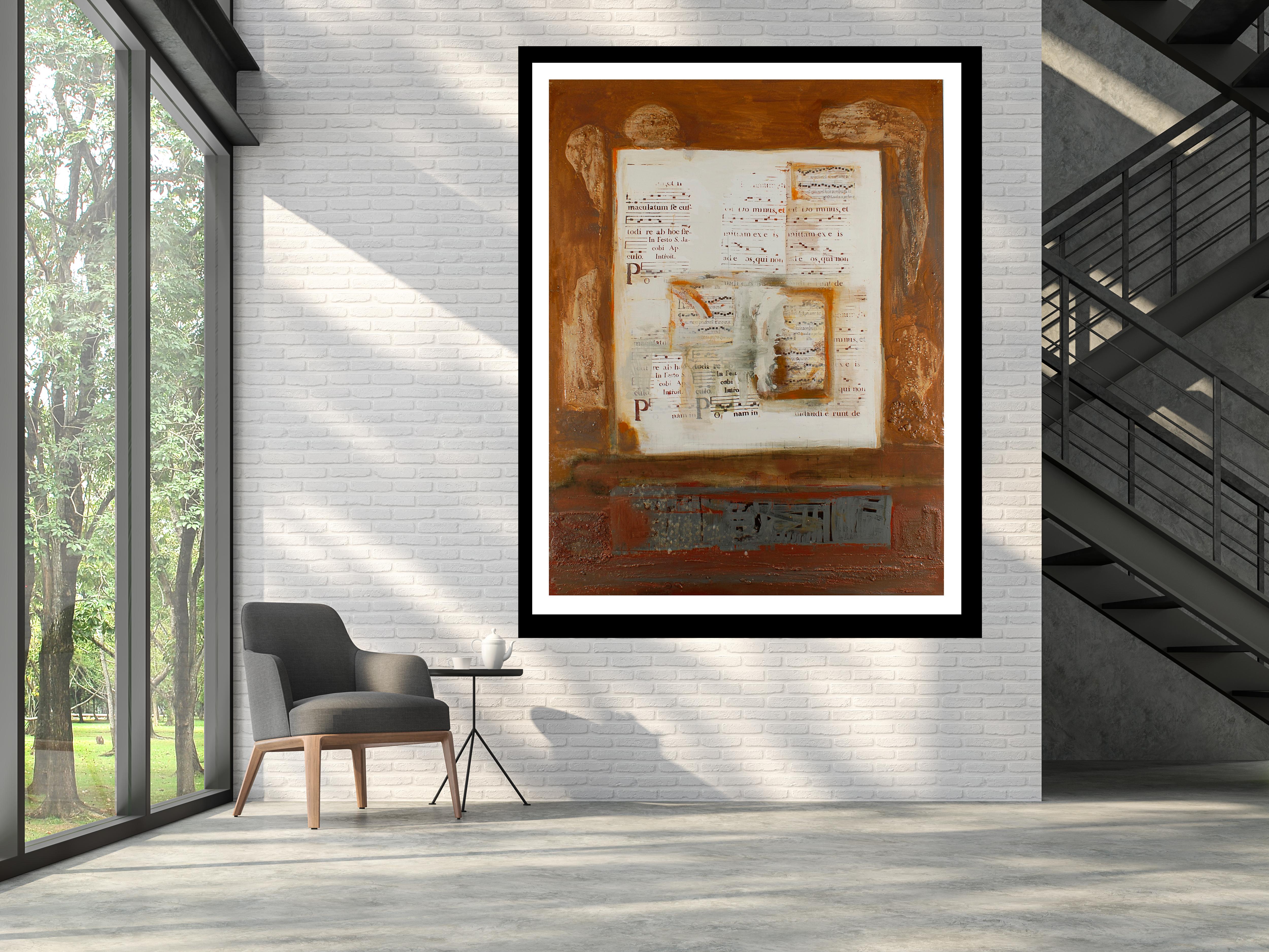 RAVENTOS  Ocra Grande Cantico del tempio  pittura astratta originale a tecnica mista in vendita 1