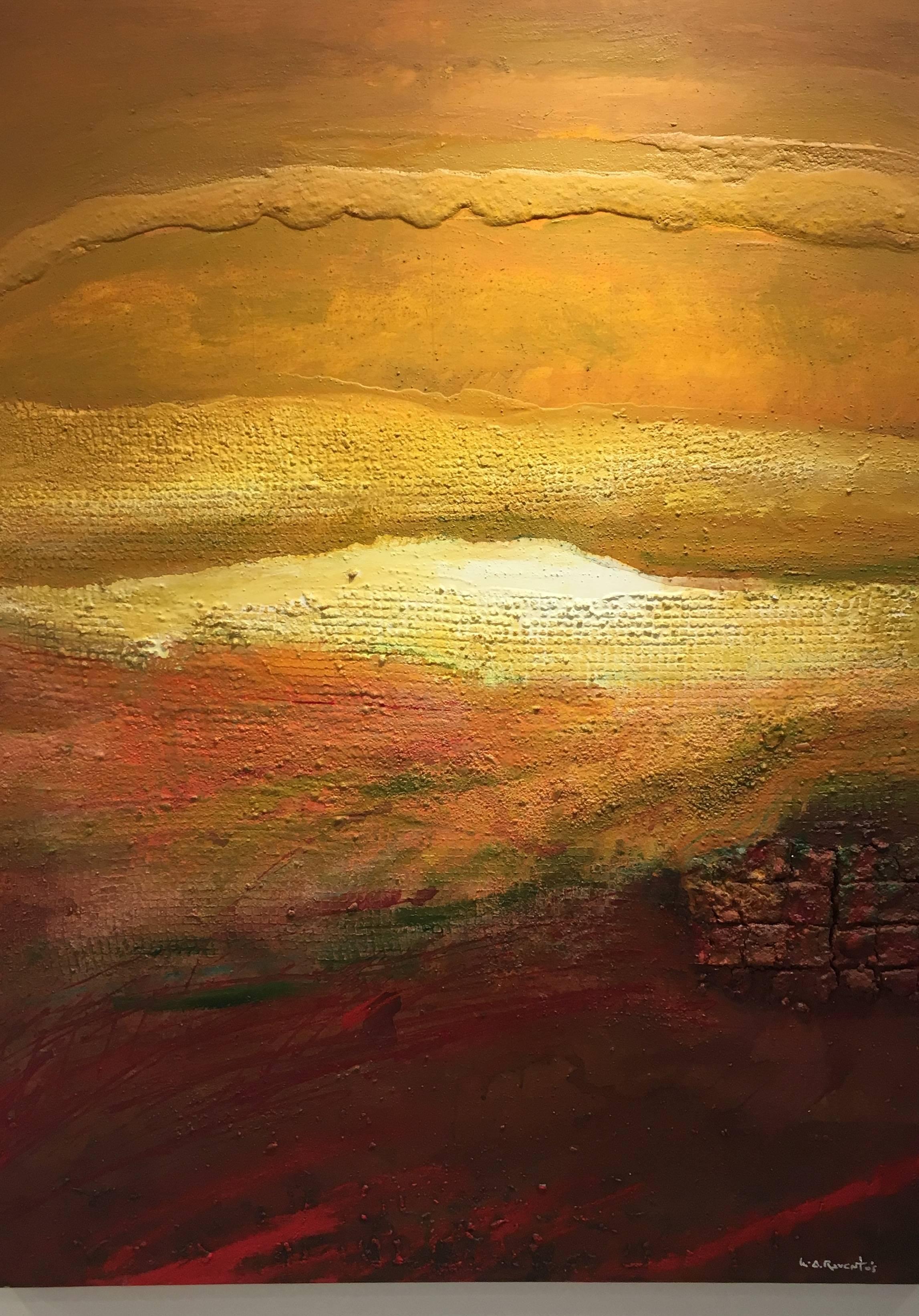 Raventos 10 verticale  Grande   Tramonto  Pittura acrilica originale astratta arancione - Painting di Maria Asuncion Raventos