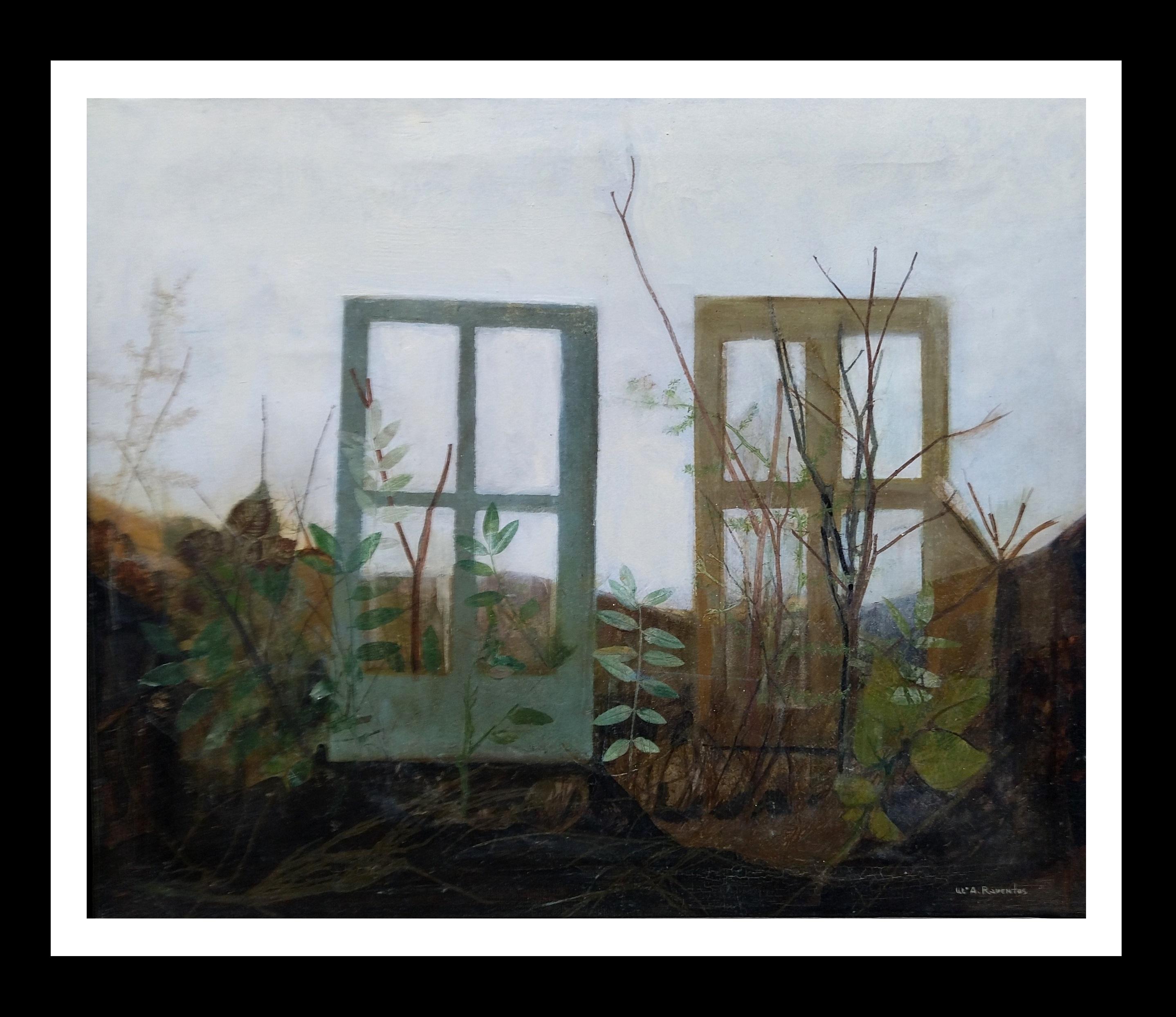 Landscape Painting Maria Asuncion Raventos - RAVENTOS  The Window   Jardin  techniques mixtes abstraites originales vertes