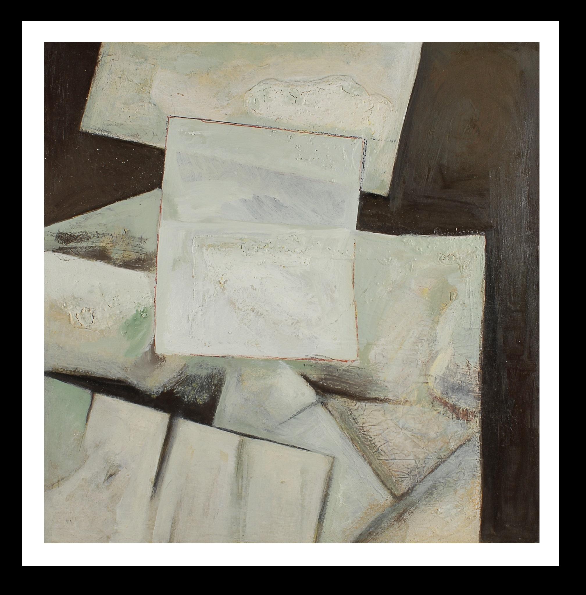 Maria Asuncion Raventos Abstract Painting - Raventos  Square Ocher  Cubist composition" original abstract   acrylic 