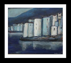 Raventos  Peinture expressionniste originale bleue de Cadaques