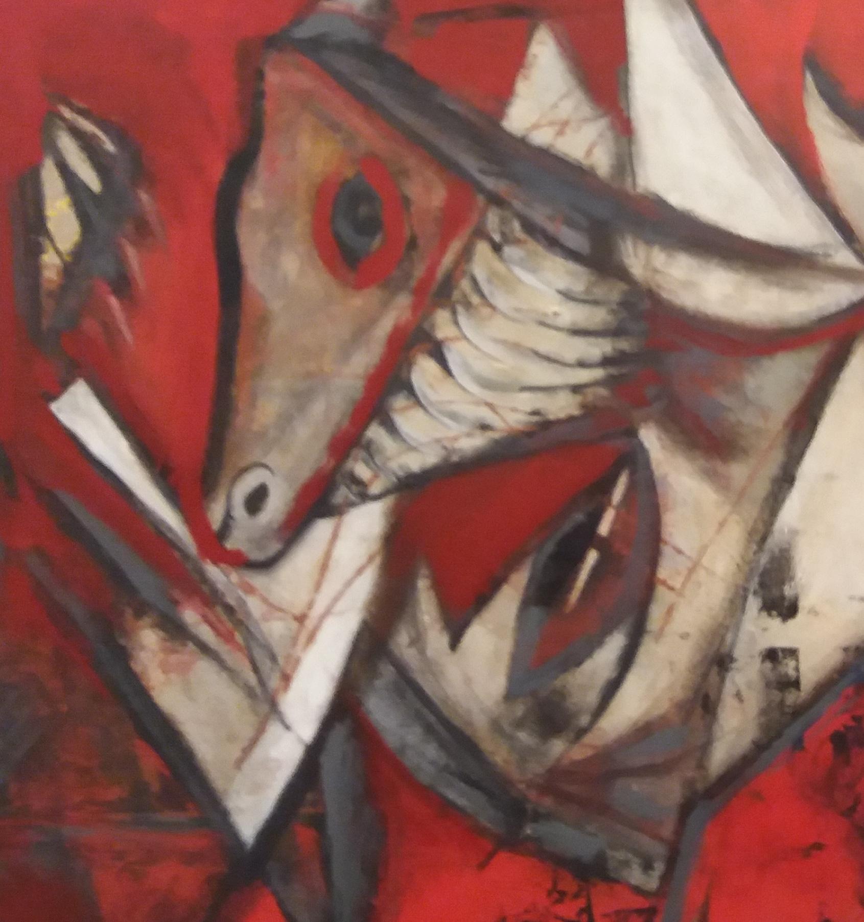 Raventos 13 Rot  Schwarz  Homenatge a Picasso. Original expressionistischer Maler im Angebot 1