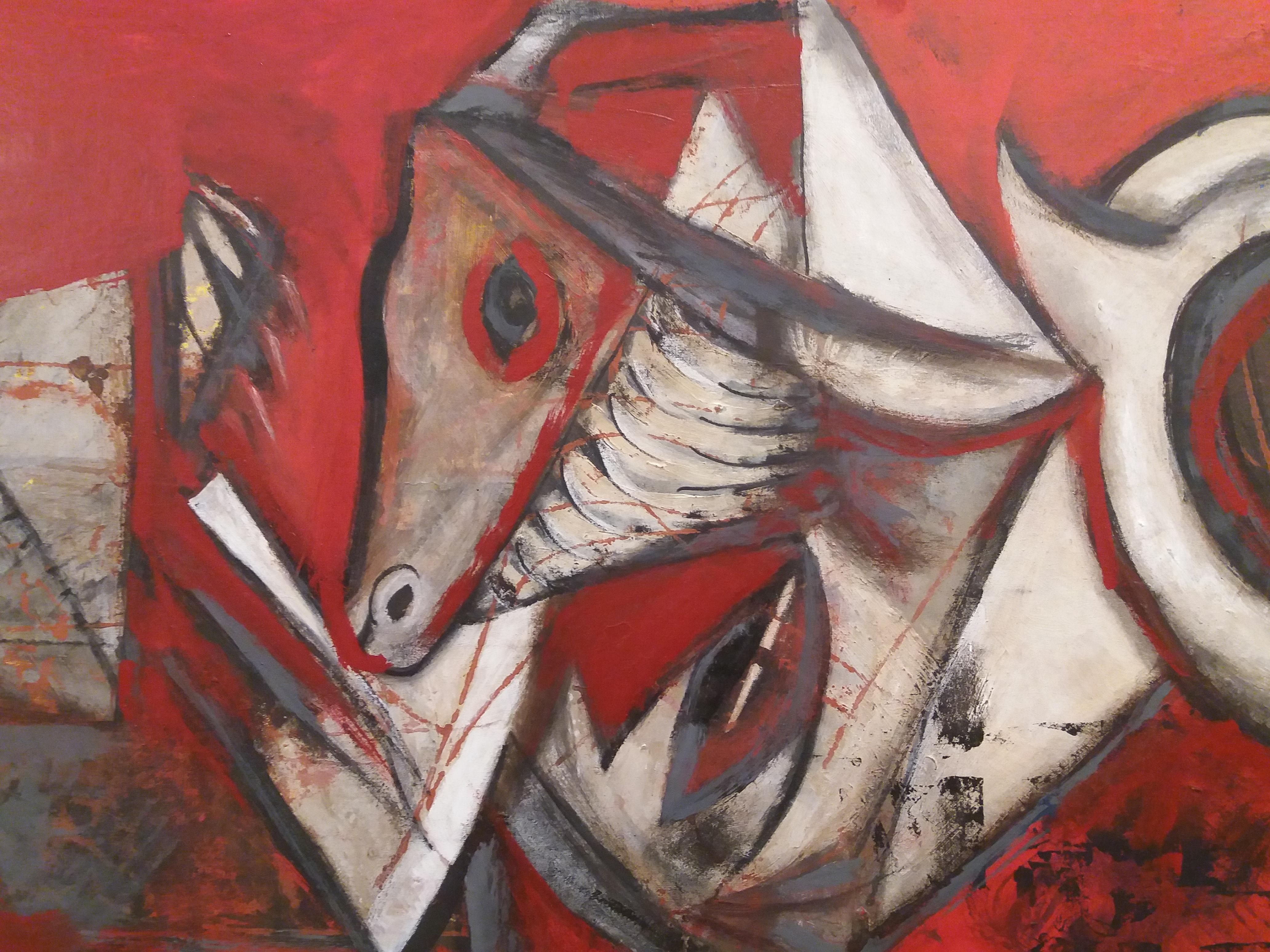 Raventos 13 Rot  Schwarz  Homenatge a Picasso. Original expressionistischer Maler im Angebot 2
