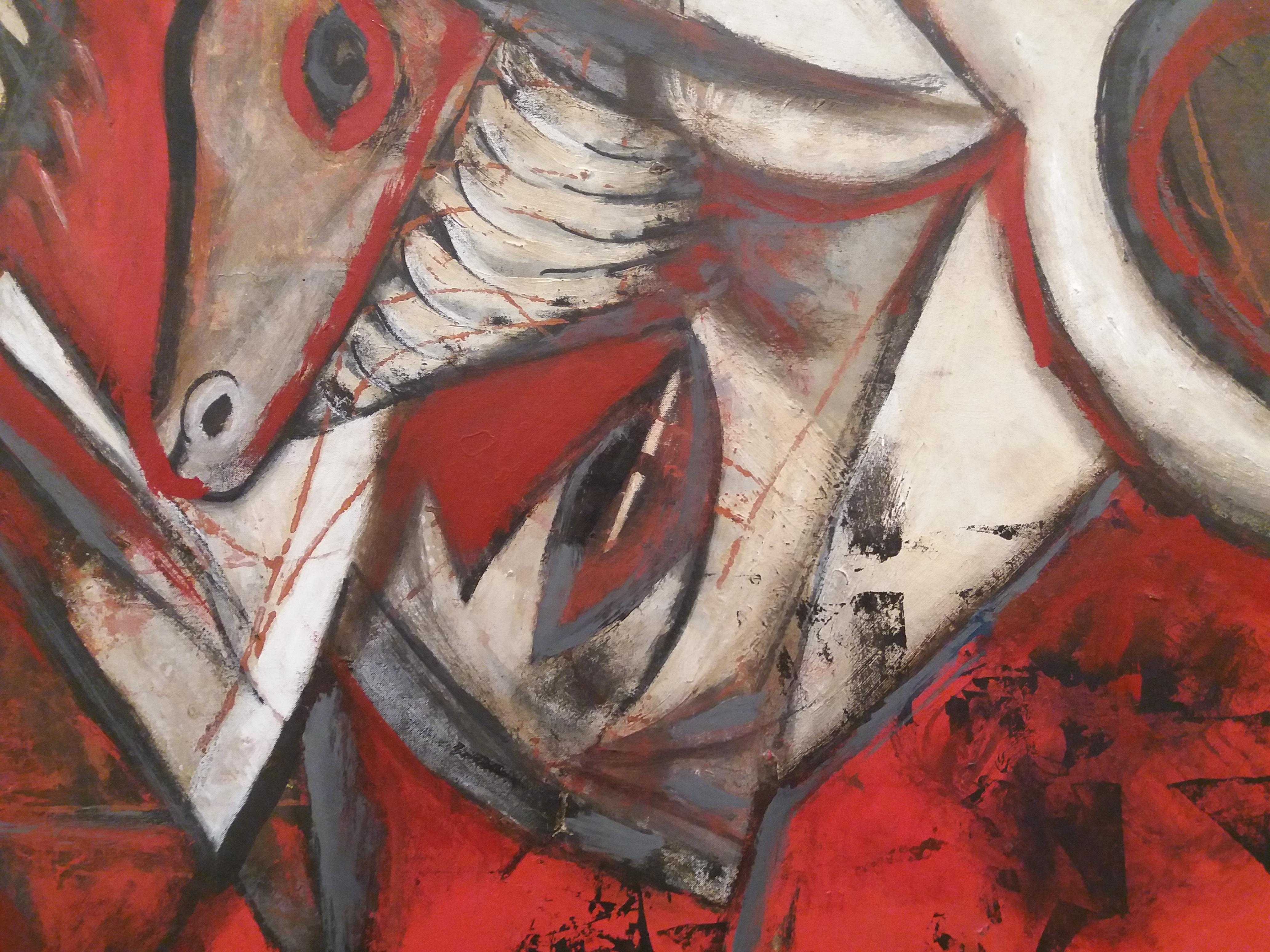 Raventos 13 Rot  Schwarz  Homenatge a Picasso. Original expressionistischer Maler im Angebot 3