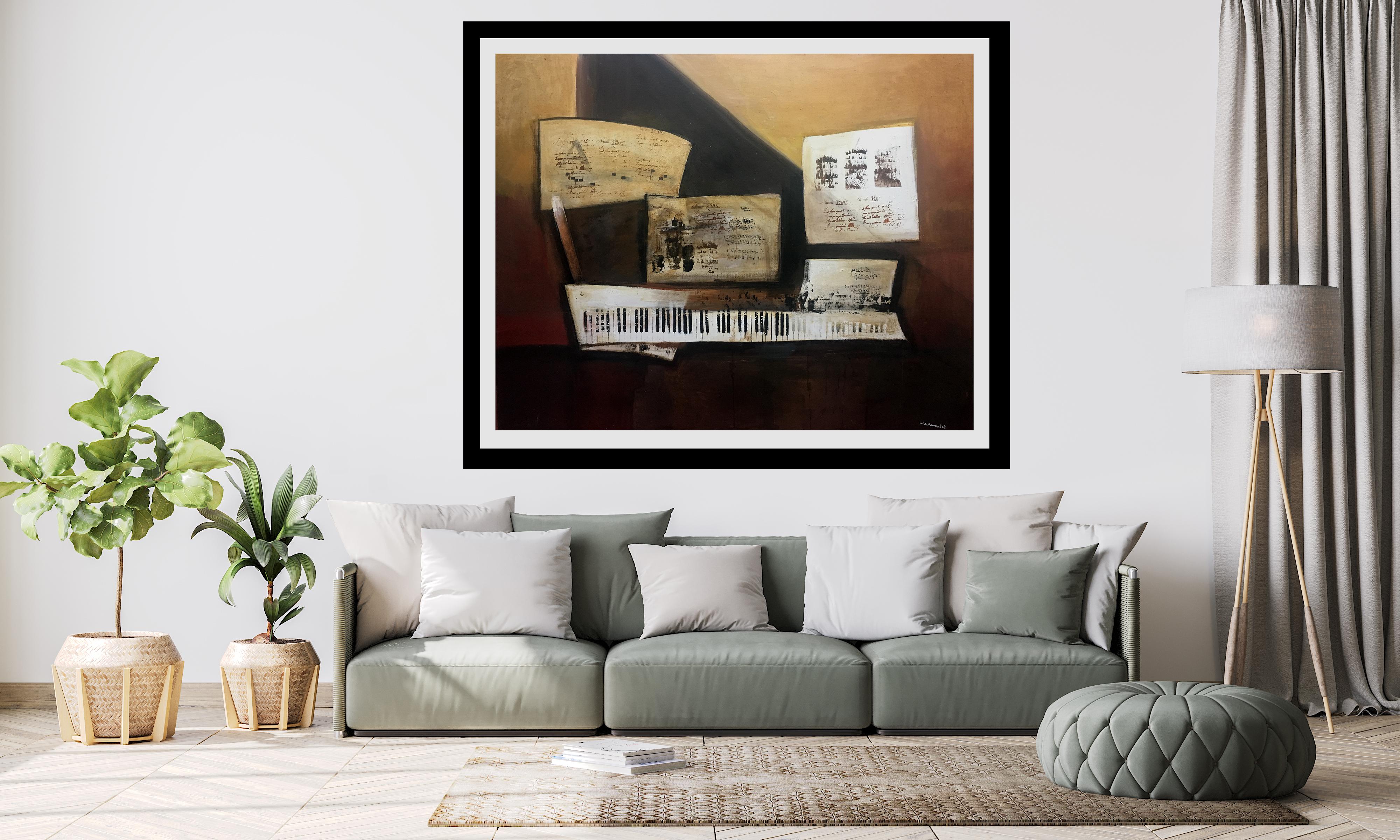 Raventos   Pianoforte e Spartiti dipinto su tela acrilica originale espressionista in vendita 5