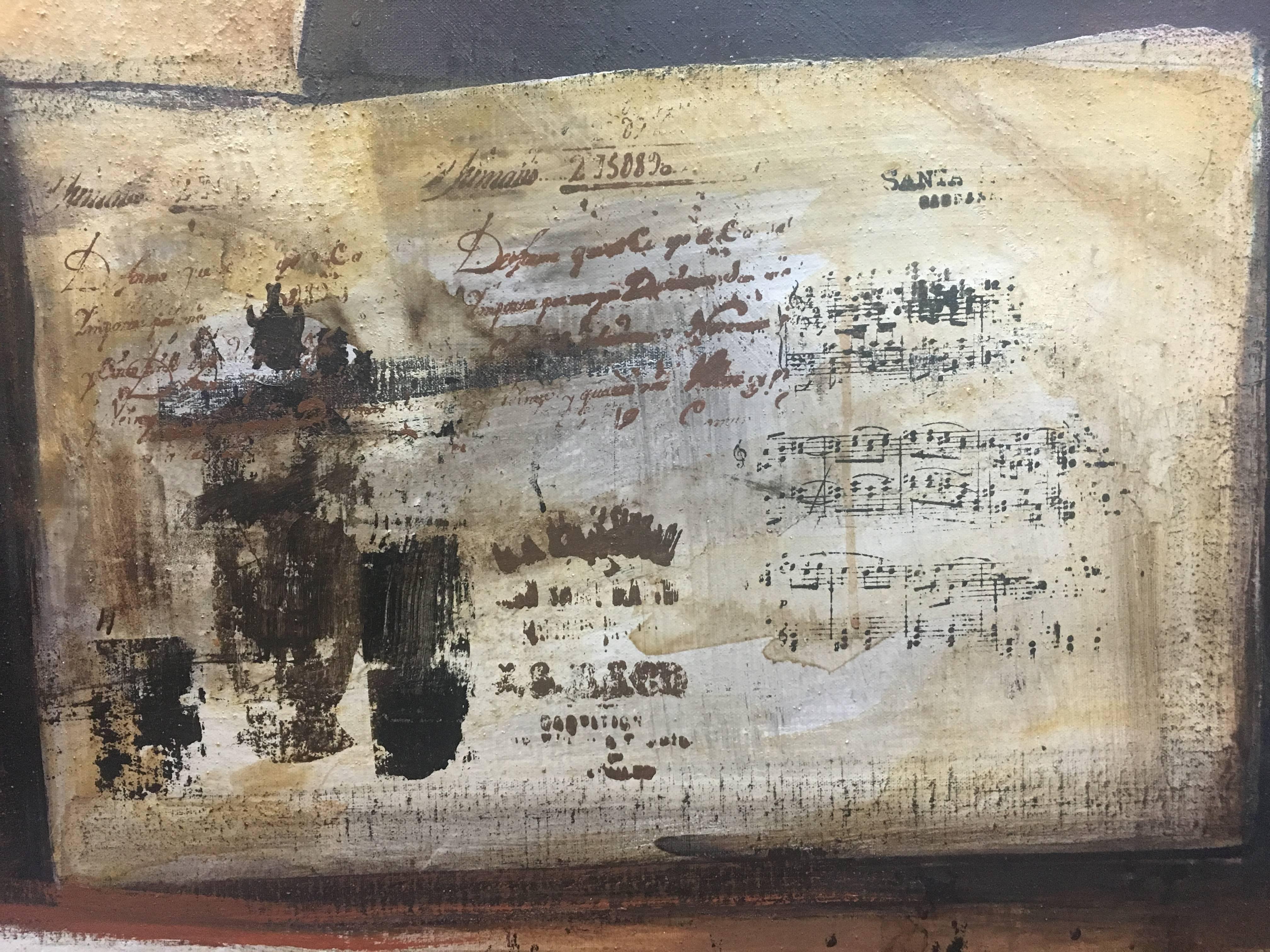 Raventos   Pianoforte e Spartiti dipinto su tela acrilica originale espressionista in vendita 1