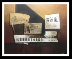 Raventos   Piano and Scores original expressionist acrylic canvas painting