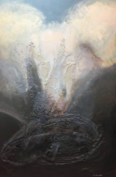 Raventos 20 Vertical Grande pintura original abstracta en técnica mixta