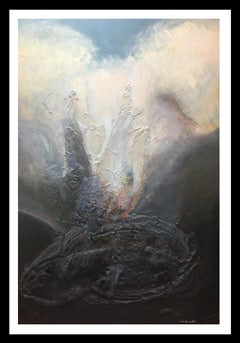 Raventos 20 Vertical Grande pintura original abstracta en técnica mixta