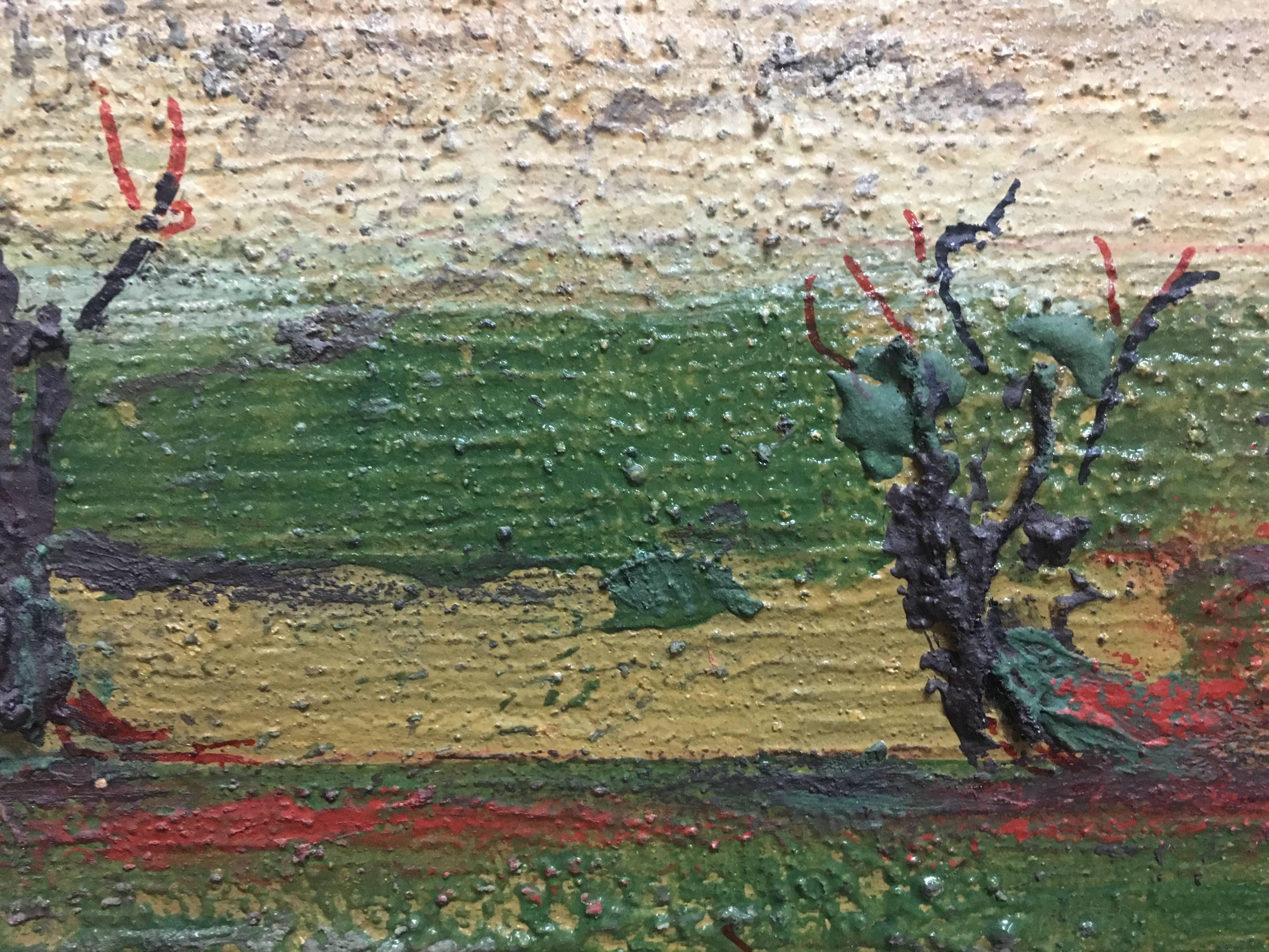 Raventos 25  Venti Viti  Alberi  Quadrato  Tramonto  acrilico espressionista originale in vendita 1