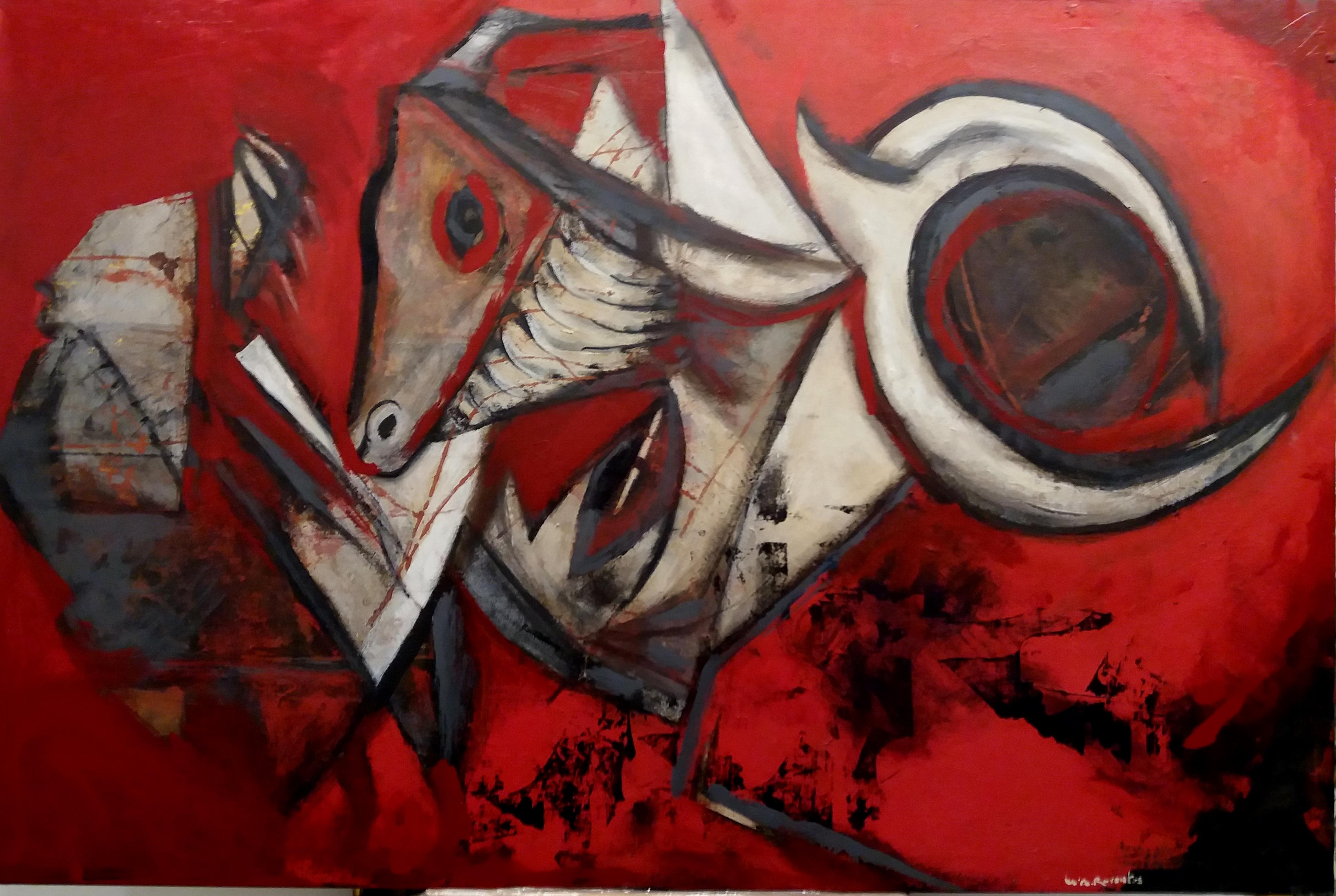 Raventos 27 Red  Black  Homenatge a Picasso. original expressionist  - Expressionist Painting by Maria Asuncion Raventos
