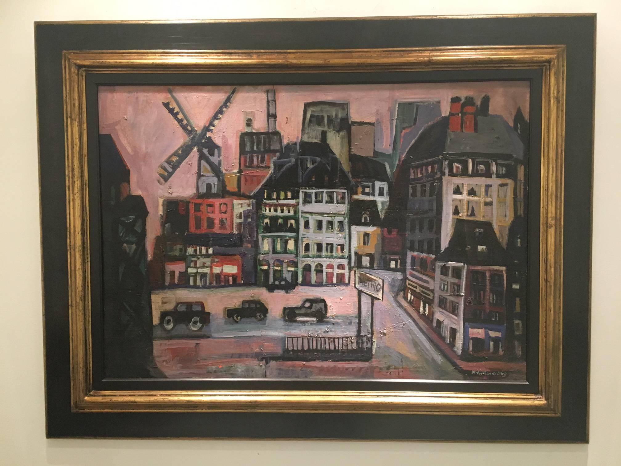 Raventos 32 MOULIN ROUGE. PARIS original expressionist acrylic canvas - Painting by Maria Asuncion Raventos